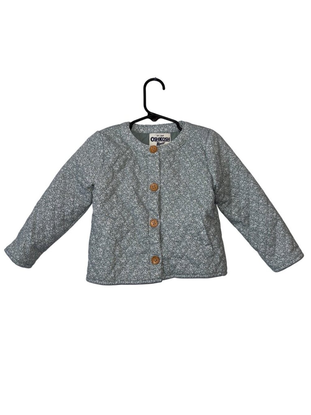 OshKosh Bgosh Toddler Girls Green Quilted Button-Up Jacket 3T Cotton & Polyester